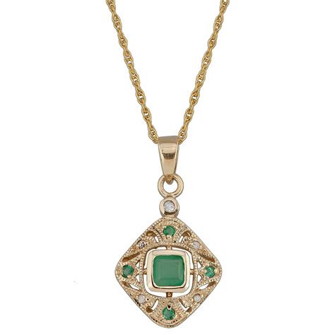 Designer Diamonds 10k Yellow Gold Vintage Style Emerald And Diamond