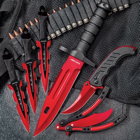 Black Legion Red Fury Knife Set Stainless Steel Blades Heavy Duty Tpu Handles Sheaths