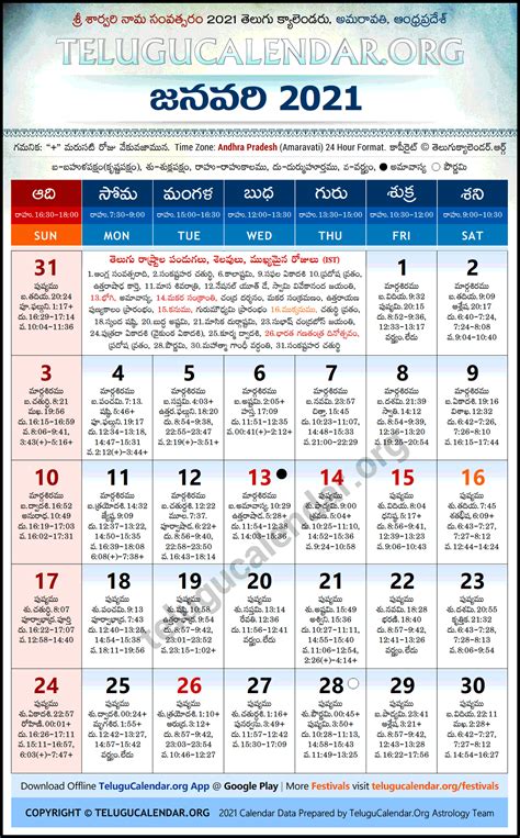 We offer you a free printable january 2021 calendar of the year, download your agenda now! Andhra Pradesh 2021 January Telugu Calendar Festivals ...