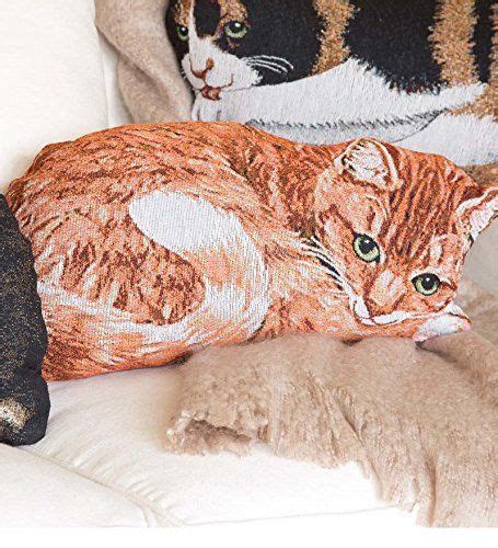 Cotton Jacquard Woven Tapestry Orange Tabby Cat Shaped Pillow With