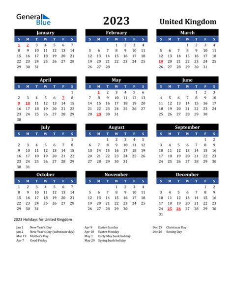 2023 United Kingdom Calendar With Holidays