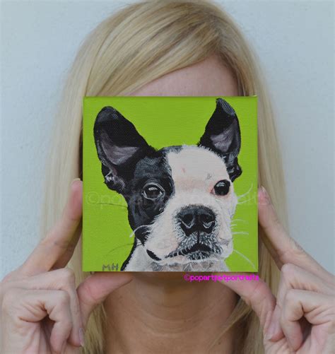 Hand Crafted Pet Portrait Boston Terrier Custom Pet Portrait