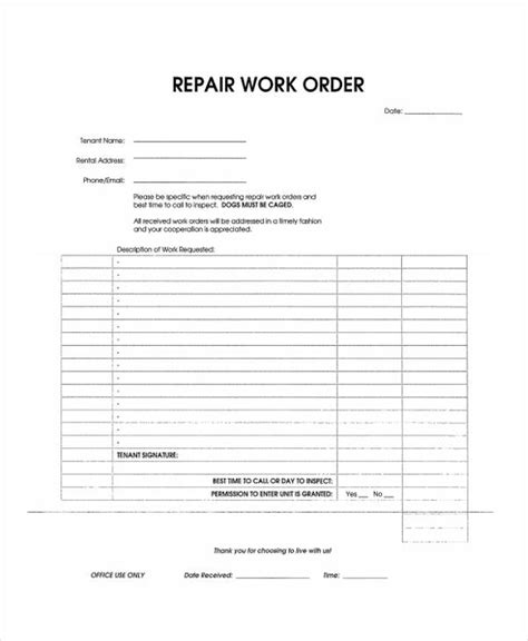 Free 9 Sample Work Order Forms In Ms Word Pdf