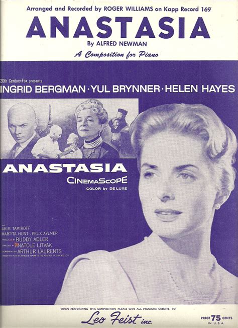 Anastasia Movie Title Song Alfred Newman Arr