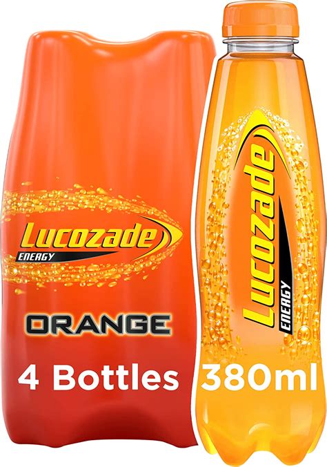 Lucozade Energy Drink Orange Flavour Fizzy 4 Pack 380ml Bottles