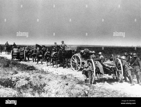 German Gunners Transporting 77mm Field Guns Ww1 Stock Photo Alamy