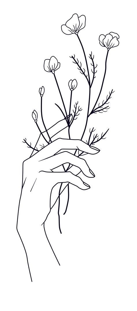 Line Art Hand Holding Flowers Drawing Flower Drawing On Canvas By Hand
