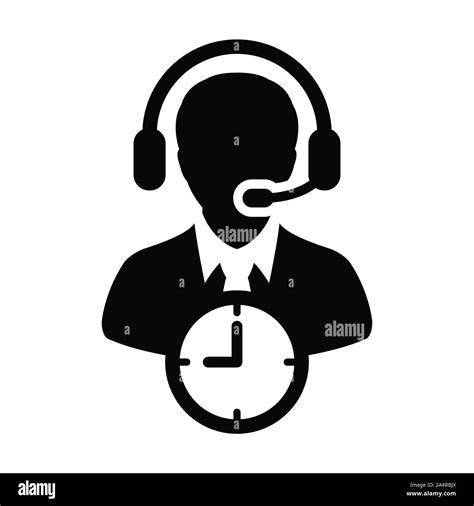 Call Center Icon Vector With Clock Symbol And Male Customer Care