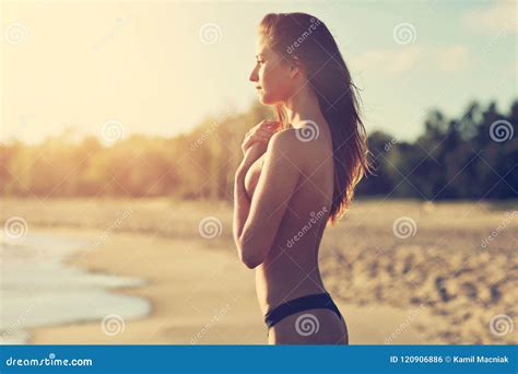 Beautiful Woman At Dusk On The Beach Stock Photo Image Of Lifestyle