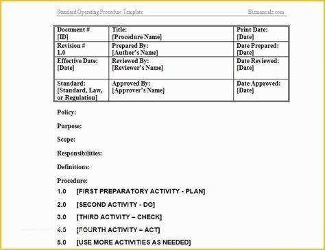 Sop Template Free Of Standard Operating Procedure Template 9 Standard