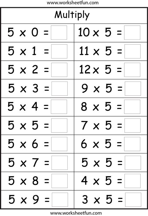 Free Multiplication Tables Printable Worksheets