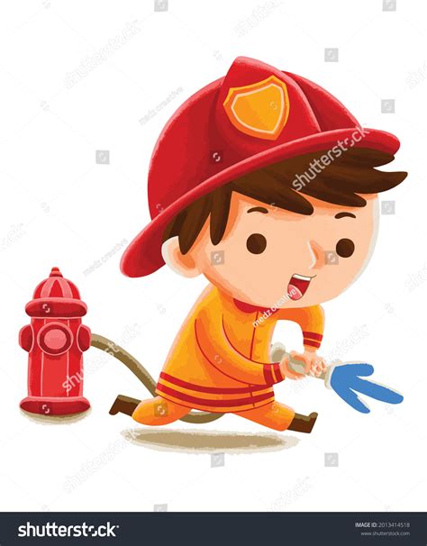 Kids Firefighter Cute Character Style Stock Vector Royalty Free