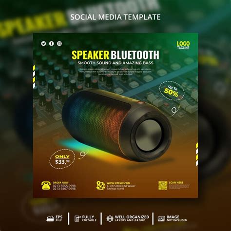 Premium Vector Speaker Bluetooth Social Media Post Template Promotion