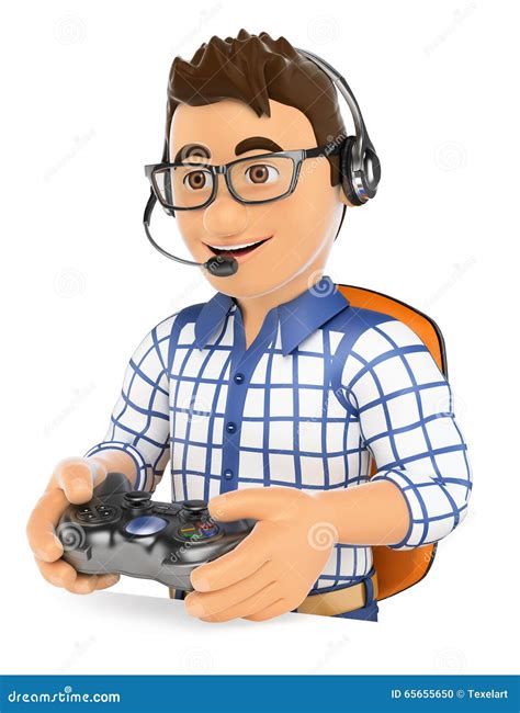 3d Young Gamer Playing Console Online Game Stock Illustration