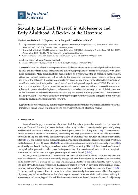 Pdf Sexuality And Lack Thereof In Adolescence And Early Adulthood A Review Of The Literature