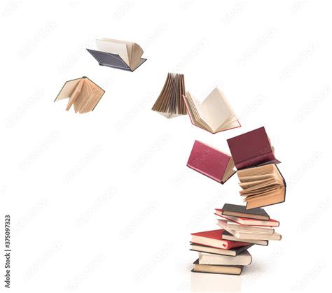Flying Open Books Out Off Stack Isolated Stock Photo Adobe Stock