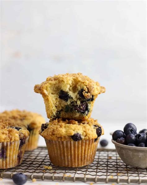 Easy Sourdough Blueberry Muffins With Crumb Topping