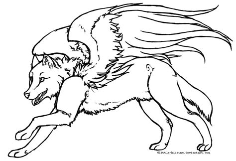 Winged Wolf Lineart By Little Kitsune On Deviantart