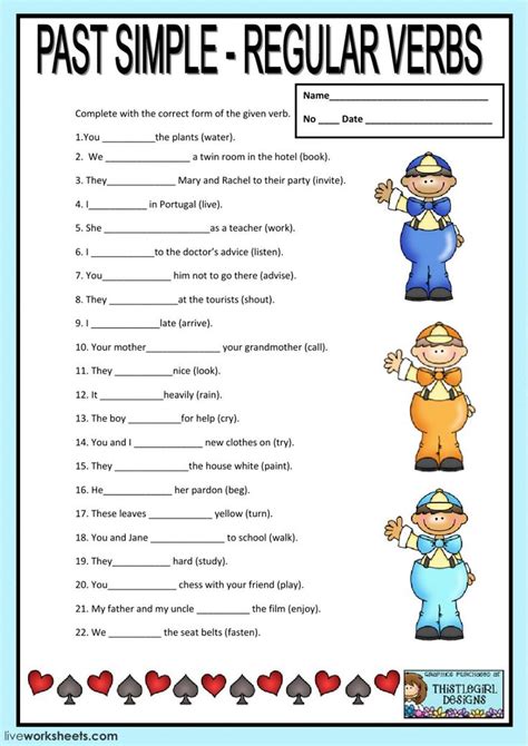 The Past Simple Regular Verbs Worksheet With Pictures And Words To Help Students Learn