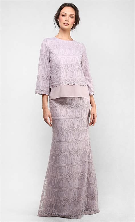The Full Lace Kedah Kurung In Light Taupe Fashionvalet