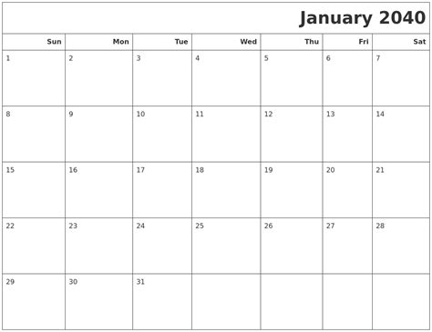 January 2040 Calendars To Print