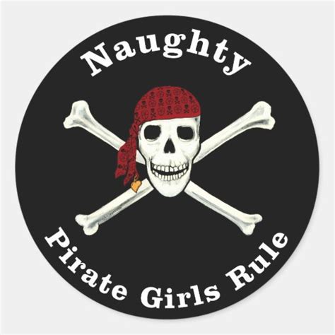 Naughty Pirate Girls Rule Classic Round Sticker