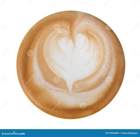 Latte Art Coffee Foam Heart Shaped Top View Isolated On White Ba Stock