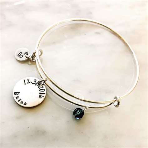 Custom Charm Bangle Bracelet Custom Stamped Adjustable Bangle