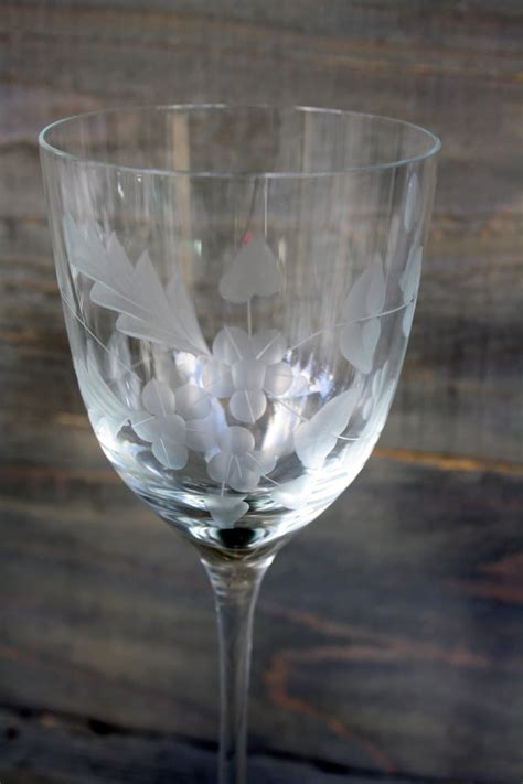 vintage romanian etched leaf and floral wine glasses set of six