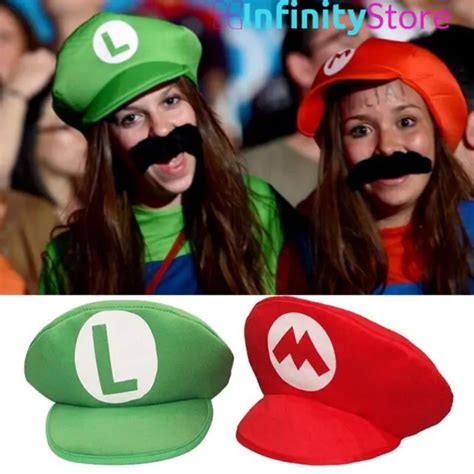 Super Mario Bros Luigi Foam Hat And Moustache Fancy Dress Costume Party Cap Uk £565 Picclick Uk