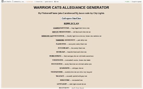 Each clans their own territories, skill and beliefs. WARRIOR CATS ALLEGIANCE GENERATOR ― Perchance