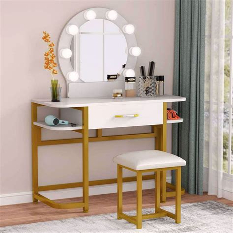 Tribesigns Vanity Table Set With Lighted Mirror And Cushion Stool Makeup Table Vanity Dressing