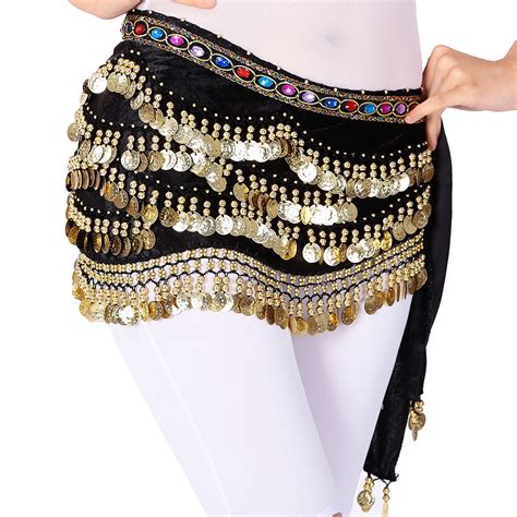 Belly Dance Costume Hip Scarf Tribal Wave Skirt Velvet And Coins Belt Chain Save Money With Deals