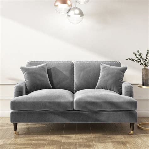 Stunning Plush Silver Grey Victorian Style Velvet Fabric Seater Sofa