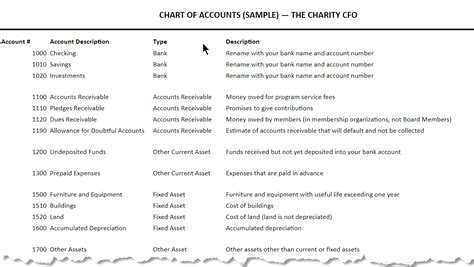 Sample Chart Of Accounts For Non Profit