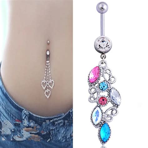 Crystal Colorful Belly Button Rings Surgical Steel Belly Button Rings Dangle Belly Rings Navel