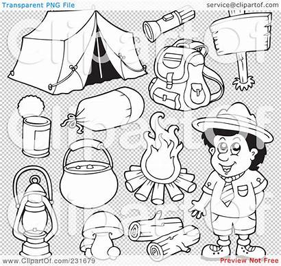 Camping Gear Clipart Collage Illustration Outlined Digital