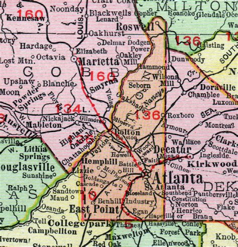 Fulton County Georgia 1911 Map Rand Mcnally Atlanta