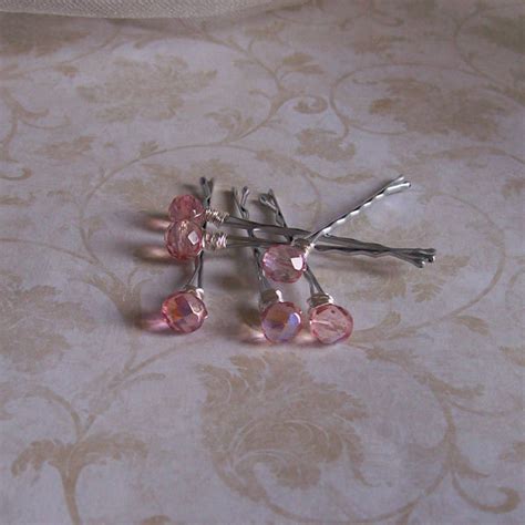 Raspberry Pink Czech Crystal Hair Pins Set Of Six