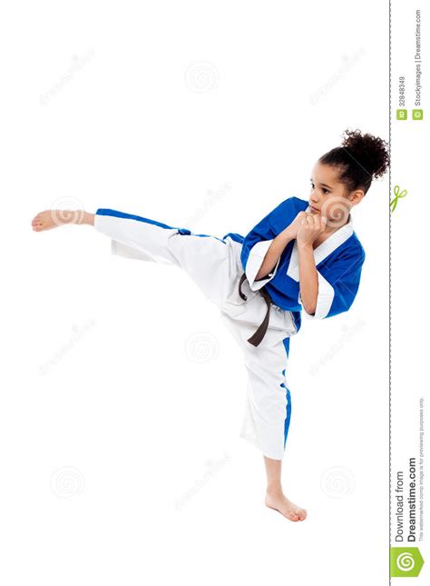 Small Kid Practicing Karate Kick Stock Image Image Of Exercise Arts