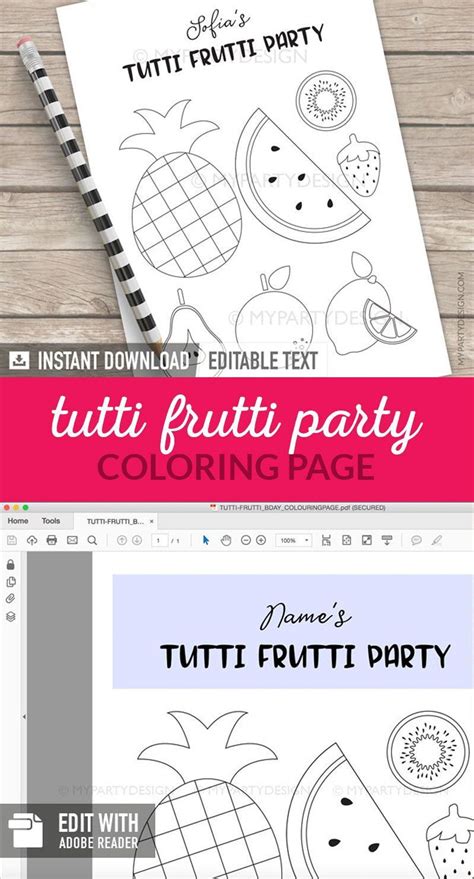 Tutti Frutti Party Coloring Page Activity For A Two Tti Frutti Or