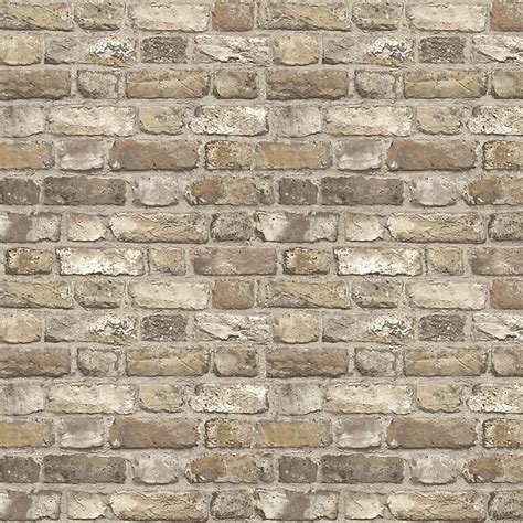 Grandeco Neutral Faux Wall Brick Effect Embossed Wallpaper Diy At Bandq