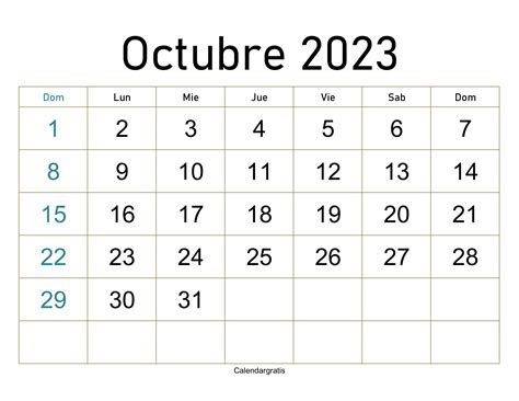 Calendario Octubre 2023 Para Imprimir Calendar Gratis