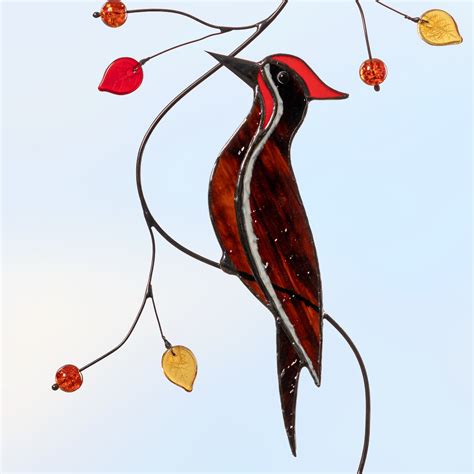 Pileated Woodpecker Stained Glass Suncatcher For Window