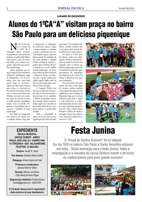 Jornal Escola Santos Dumont Anexo Jornalzinho Da Escola