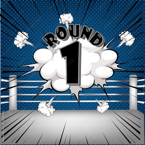 Boxing Ring Corner With Comic Style Blue Round1 Stock Vector Adobe Stock