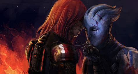 Femshep And Liara Mass Effect Mass Effect Universe Mass Effect Romance