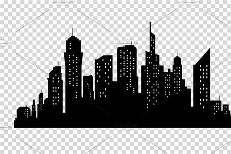 City Skyline In Grey Colors Buildings Silhouette Cityscape Big