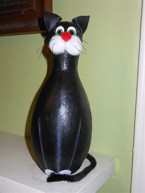 Items Similar To Bowling Pin Cat Handpainted Halloween Home Decor