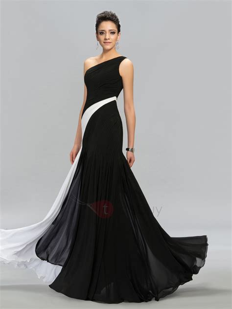 Contrast Color One-Shoulder Evening Dress | Evening dresses, Evening dresses long, Evening dress ...